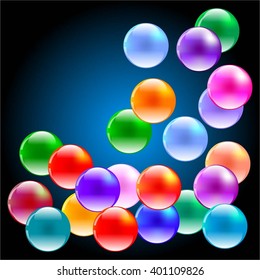 Vector illustration of Bright multicolored balls on a turquoise background.