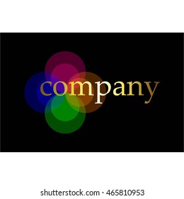 Vector illustration of Bright multicolored balls and text on a black background. Business card standard size.