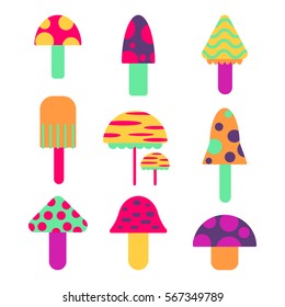 Vector illustration of bright mushrooms set