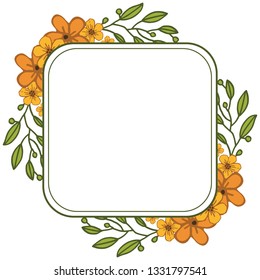 Vector illustration bright orange flower frame with white background hand drawn