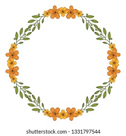 Vector illustration bright orange flower frame with white background hand drawn