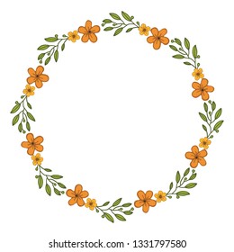 Vector illustration bright orange flower frame with white background hand drawn