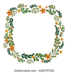 Vector illustration bright orange flower frame with white background hand drawn