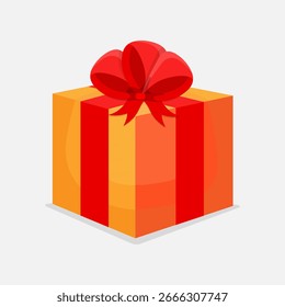 Vektorgrafik einer leuchtend orangefarbenen Geschenkbox mit einem tiefroten Band. Vollständig editierbarer Vektor.