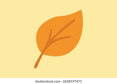 Vector illustration of a bright orange leaf on a simple yellow background. The design conveys a sense of naturalness, simplicity, and freshness.