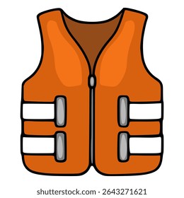 A vector illustration of a bright orange life vest with white stripes and a zipper, suitable for safety and nautical themed designs.