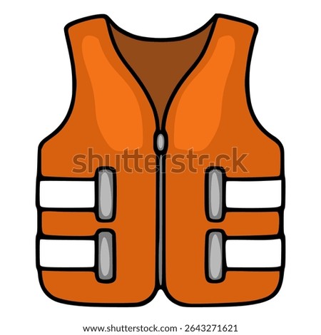 A vector illustration of a bright orange life vest with white stripes and a zipper, suitable for safety and nautical themed designs.