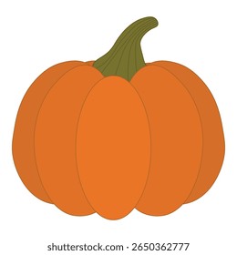 Vector illustration of a bright orange pumpkin with green stem, isolated on white background. Perfect autumn vegetable for Halloween, Thanksgiving, and seasonal design projects.
