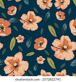 A vector illustration of a bright orange seamless pattern creates a fresh, striking and contemporary feel. for background Product design: wraps, pillow cases, packaging, digital decoration