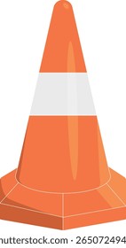Vector illustration of a bright orange traffic cone with a white horizontal stripe in the center. Simple and clean design, ideal for icons, safety infographics, or construction and traffic related