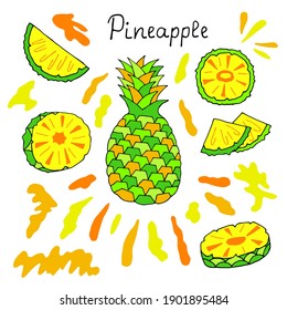 Vector illustration with bright pineapples on a white background.