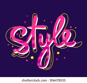 Vector illustration of bright pink lettering style on dark background. Hand draw line art design for web, site, advertising, banner, poster, board and print.