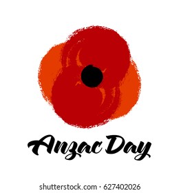 Vector illustration of a bright poppy flower. Remembrance day symbol. Anzac day phrase.