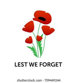 Vector illustration of a bright poppy flower. Remembrance day symbol. Lest we forget.