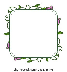 Vector illustration bright purple flower frame with green leafy floral frames hand drawn