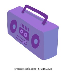 Vector illustration of a bright purple portable audio system or boom box, isolated on white background