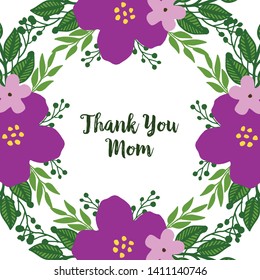 Vector illustration bright purple wreath frame with shape of card thank you mom