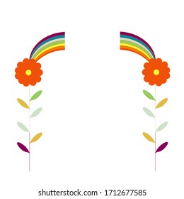 Vector illustration of the bright rainbow in ethnic style with flowers. Decorative colorful design element for poster, banner, cards, scarpbook, wall art, stickers, textile,prints. Copy space 