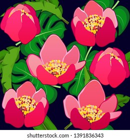 Vector illustration of bright red flowers. Seamless pattern. Illustration for print
