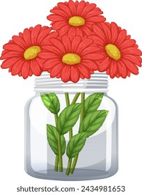 Vector illustration of bright red flowers in a jar
