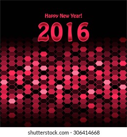 Vector illustration of Bright, red, glowing abstraction on a black background. Happy New Year 2016!