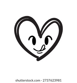 A vector illustration of a bright red heart with  a tongue sticking out in a cheeky