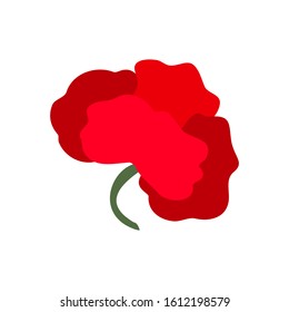 Vector illustration of a bright red poppy flower isolated on white background. Symbol of International Day of Remembrance.  Anzac day symbol.   Vector illustration.