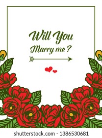 Vector illustration bright red rose wreath frame for writing will you marry me