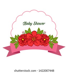 Vector illustration bright red rose flower frame for writing baby shower