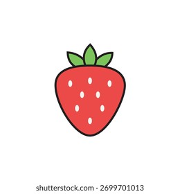 Ilustración vectorial de una fresa roja brillante con hojas verdes, que simboliza la fruta saludable, el postre dulce, el verano y la comida orgánica.