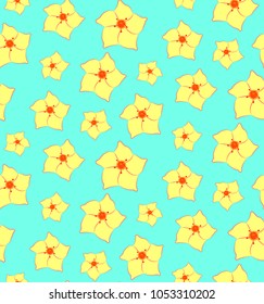 Vector illustration, bright seamless floral pattern with yellow flowers on blue background