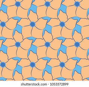 Vector illustration, bright seamless floral pattern with orange flowers on blue background