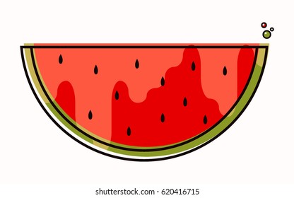 Vector illustration. A bright slice of watermelon with seeds