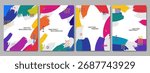 Vector illustration. Bright smears background. Paint brush strokes border. Trendy abstract color design for book cover, brochure, magazine, poster, flyer, photo frame. Colorful rainbow childish style