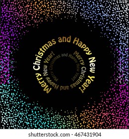 Vector illustration of Bright sparkles and gold text on a black background.