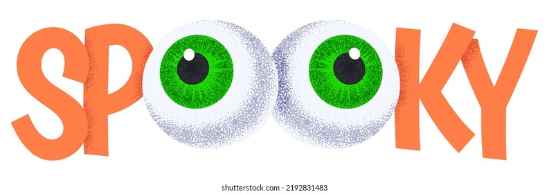 Vector illustration of bright Spooky inscription with green human eyes designed for Halloween celebration