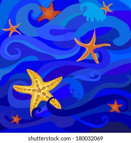 vector illustration bright starfish in the sea