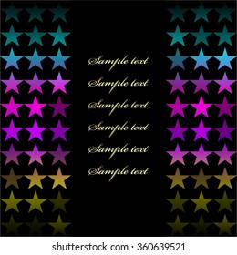 Vector illustration of Bright stars on a black background. Gold text.