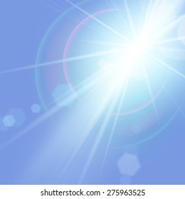 Vector illustration of bright summer sun in clear blue skies for your design