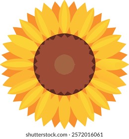 Vector illustration of a bright sunflower with vibrant yellow petals and a detailed brown center, designed in a clean and colorful cartoon style