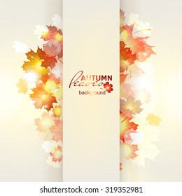 Vector illustration of bright Sunny autumn background with Golden leaves. Abstract background with natural maple leafs.