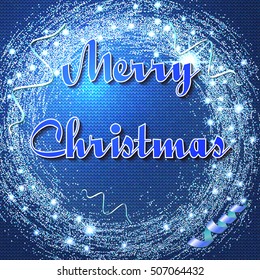 Vector Illustration of Bright sweater Holidays card for Design, Website, Background, Banner. Merry christmas Knitted Retro cloth with Silwer Sparkle Element Template
