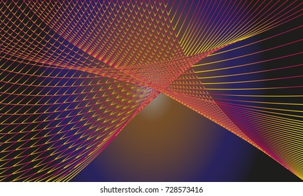Vector illustration in bright tones of abstract intersecting lines. Drawing can be used for background design, posters, paintings, textiles, web design.