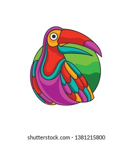 Vector Illustration of a bright tropical bird Toucan. Colorful Icon of Tropical Nature