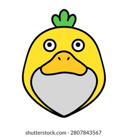 A vector illustration of a bright yellow duck hat featuring green horns resembling carrot tops.