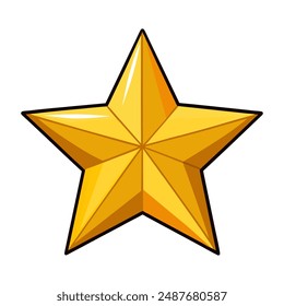 Vektorillustration eines hellgelben, goldenen Sterns mit Schatten und Lichtern. Dieser Stern wurde mit einem einfachen und sauberen Stil entworfen und ist ideal für Auszeichnungen, Dekorationen und verschiedene Urlaubsdesigns.