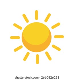Ilustración vectorial de un sol amarillo brillante con rayos solares que representan calor, verano, energía y brillo en un diseño minimalista plano.