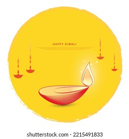 Vector illustration of brightened Diya Lamps on a black background. Minimal abstract design.