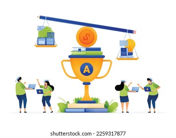 Vector illustration of brighter future investing in outstanding scholars. Supporting scholarships for top performers. Investing in next youth generation. Can use for ad, poster, campaign, website, app