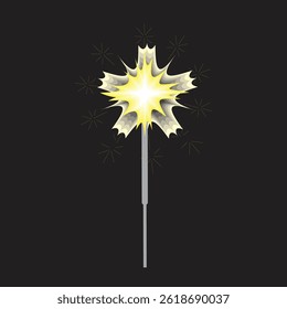 A vector illustration of a brightly burning sparkler with glowing sparks emanating from a central point. Perfect for representing celebrations and festive occasions.